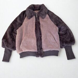 UGG Augusta Faux Fur & Faux Shearling Baseball Jacket Women's Size S